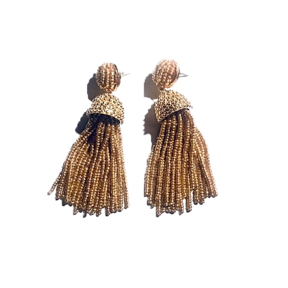 NWOT BaubleBar Gold Bead Tassel Statement Earrings